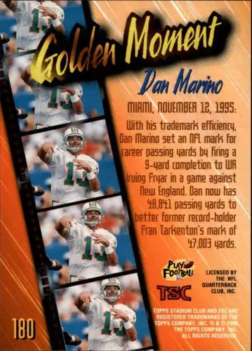 1996 Topps Stadium Club Dan Marino football card featuring Dolphins in near mint condition