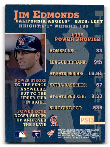 Original gloss Jim Edmonds baseball card from 1996 Topps Stadium Club Power Streak