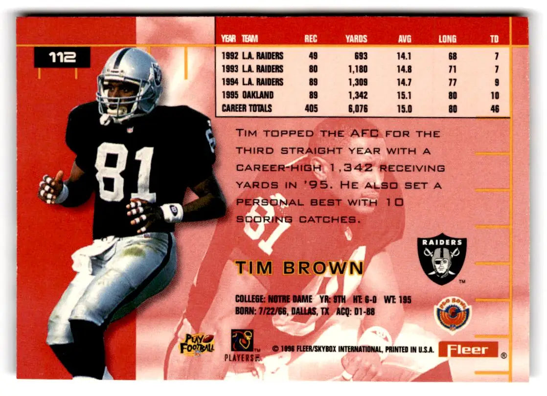 1996 Ultra #112 Tim Brown - Football Card Single