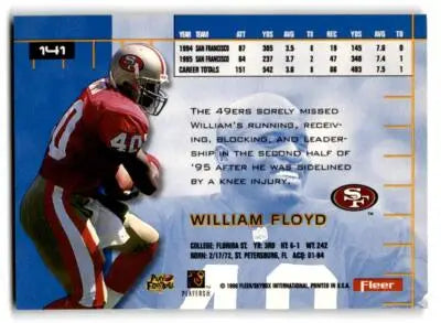 William Floyd football card 1996 Ultra #141 San Francisco 49ers collectible