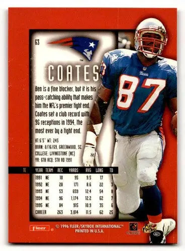 Original gloss 1996 Ultra Sensations Ben Coates football trading card featuring Ben Coates