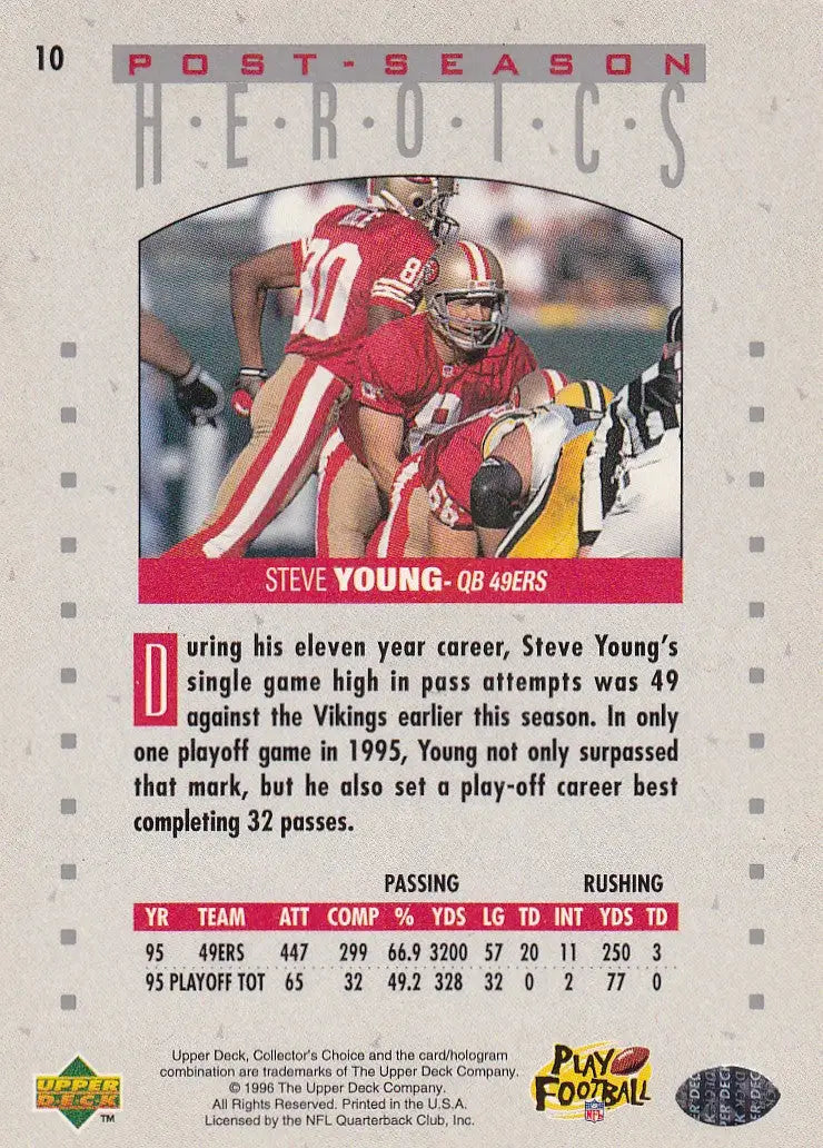 1996 UPPER DECK #10 STEVE YOUNG POST SEASON HEROICS- SAN FRANCISCO 49ERS