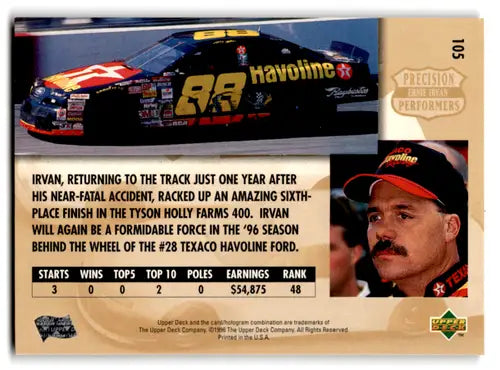 Original gloss 1996 Upper Deck Ernie Irvan trading card NM-MT PP ID 77663