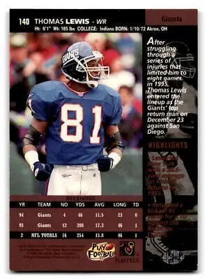 Thomas Lewis football card from 1996 Upper Deck #140 trading cards collection