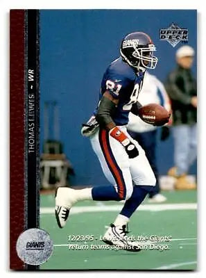 1996 Upper Deck #140 Thomas Lewis trading card showcasing football memorabilia