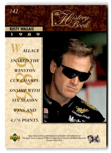 Rusty Wallace trading card with original gloss from 1996 Upper Deck series