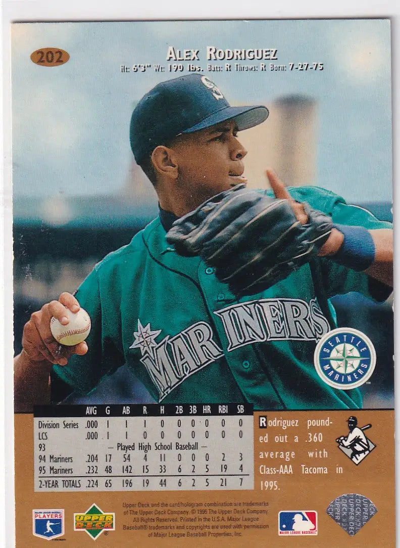 1996 UPPER DECK #202 ALEX RODRIGUEZ- SEATTLE MARINERS - Baseball Card Single