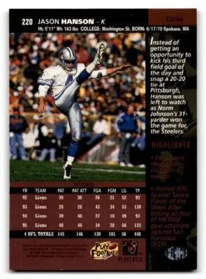 1996 Upper Deck #220 Jason Hanson - Football Card Single