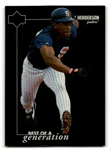 Original gloss Baseball card featuring Rickey Henderson from 1996 Upper Deck Padres