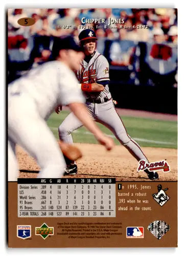 Original gloss 1996 Upper Deck Chipper Jones baseball card Braves ID 76771