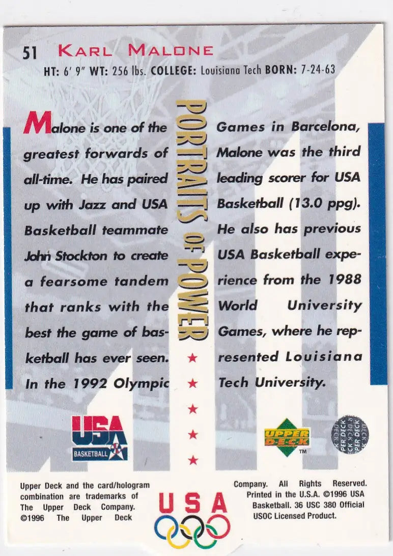 1996 UPPER DECK #51 KARL MALONE DIE CUT- UTAH JAZZ - Basketball Card Single