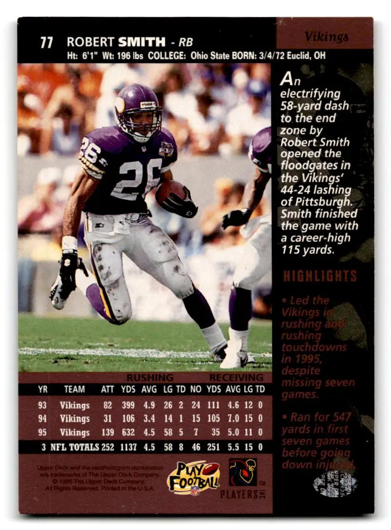 1996 Upper Deck #77 Robert Smith - Football Card Single