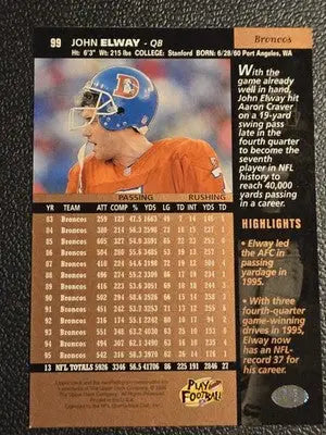 1996 Upper Deck #99 John Elway - Football Card Single