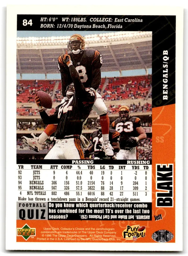 1996 Upper Deck Collector’s Choice Jeff Blake Cincinnati Bengals #84 - Football Card Single