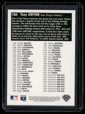 1996 Upper Deck Collector’s Choice Tony Gwynn #760 Baseball - Baseball Card Single