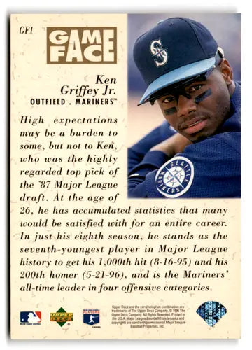1996 Upper Deck Gameface #GF1 Ken Griffey Jr. NM Near Mint Mariners ID:83536 - Baseball Card Single
