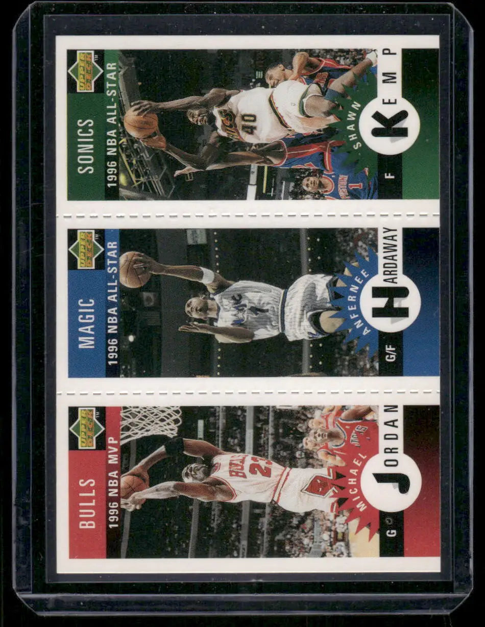 Upper Deck NBA basketball panel featuring Anfernee Hardaway Michael Jordan and Shawn Kemp