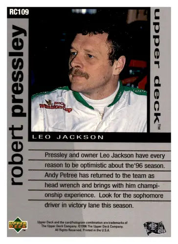 Original gloss RC109 Robert Pressley trading card from 1996 Upper Deck Road to the Cup