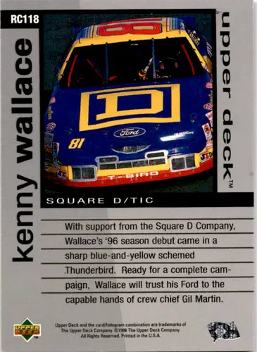 1996 Upper Deck Road to the Cup #RC118 Kenny Wallace NM Near Mint ID:45856 - Racing Card Single