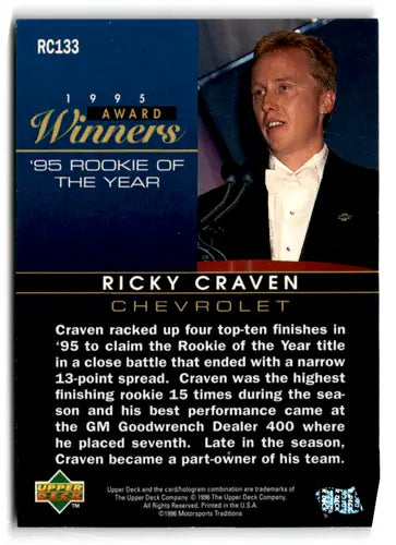 Original gloss 1996 Upper Deck Road to the Cup RC133 Ricky Craven rookie card
