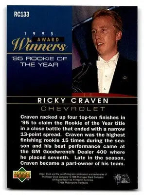1996 Upper Deck Road to the Cup #RC133 Ricky Craven Horizontal photo on front - Racing Card Single