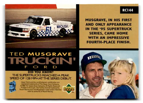 1996 Upper Deck Road to the Cup RC144 Ted Musgrave Supertruck trading card near mint