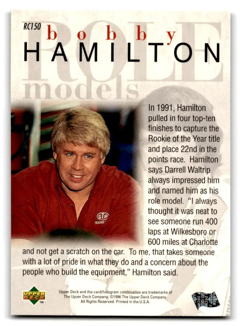 1996 Upper Deck Road to the Cup #RC150 Bobby Hamilton - Racing Card Single