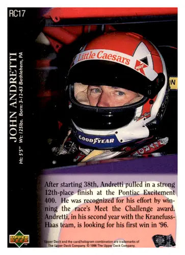 Original gloss 1996 Upper Deck Road to the Cup RC17 John Andretti racing card