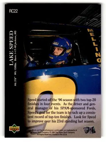 1996 Upper Deck Road to the Cup #RC22 Lake Speed Racing Cards NM N ID:63633 - Racing Card Single