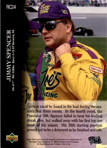 Original gloss of 1996 Upper Deck Road to the Cup RC24 Jimmy Spencer trading card