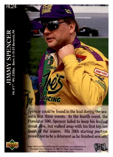 1996 Upper Deck Road to the Cup #RC24 Jimmy Spencer NM Near Mint ID:44811 - Racing Card Single