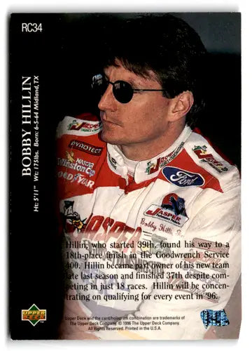 Upper Deck Road to the Cup RC34 Bobby Hillin racing card in near mint condition