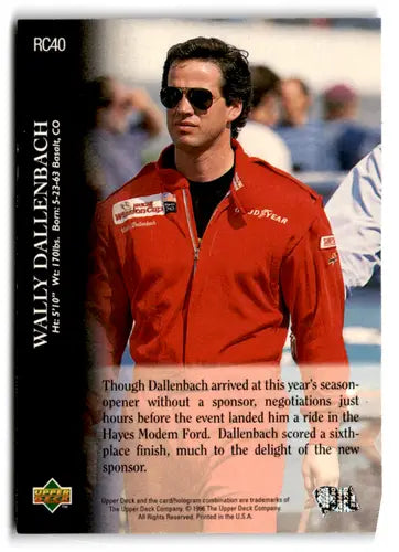 Original gloss Wally Dallenbach trading card from 1996 Upper Deck Road to the Cup