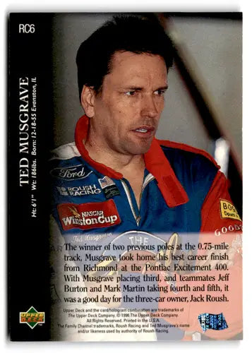 Original gloss RC6 Ted Musgrave trading card from 1996 Upper Deck Road to the Cup