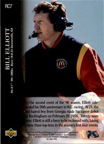 1996 Upper Deck Road to the Cup #RC7 Bill Elliott NM-MT ID:45843 - Racing Card Single