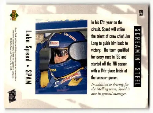 Original gloss Lake Speed trading card from Upper Deck Road RC71 Racing collection