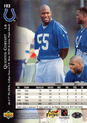 1996 Upper Deck Silver #103 Quentin Coryatt NM-MT Colts ID:79680 - Football Card Single