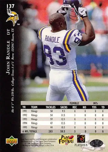 1996 Upper Deck Silver #137 John Randle NM-MT Vikings ID:79714 - Football Card Single