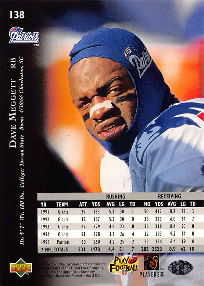 1996 Upper Deck Silver #138 Dave Meggett NM-MT Patriots ID:79715 - Football Card Single
