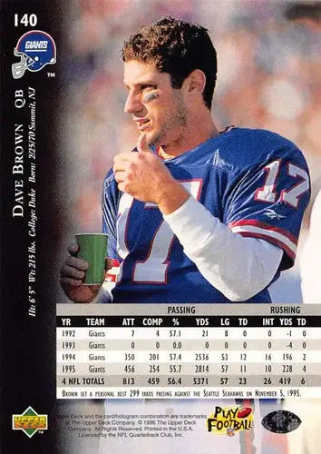 1996 Upper Deck Silver #140 Dave Brown NM-MT NY Giants ID:79717 - Football Card Single