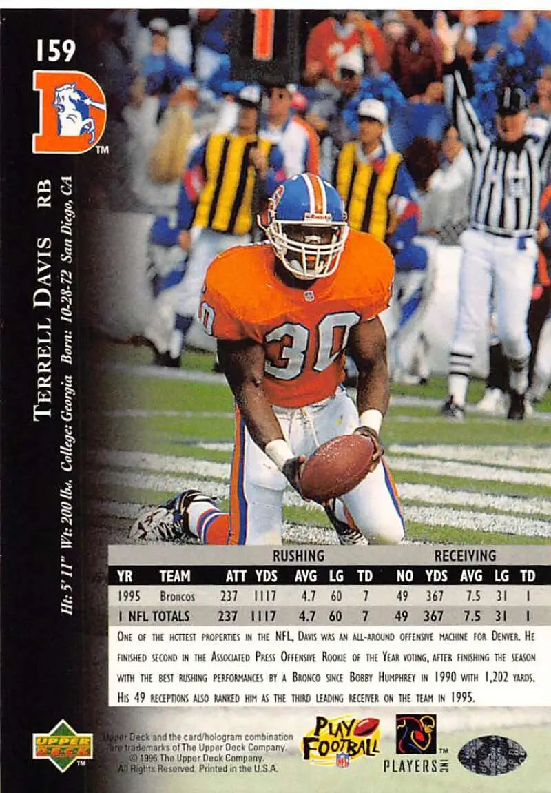 1996 Upper Deck Silver #159 Terrell Davis NM-MT Broncos ID:79736 - Football Card Single