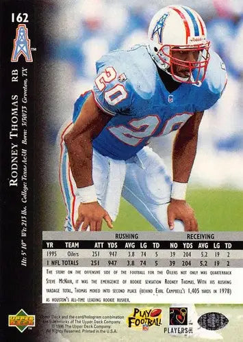 1996 Upper Deck Silver #162 Rodney Thomas NM-MT Oilers ID:79739 - Football Card Single