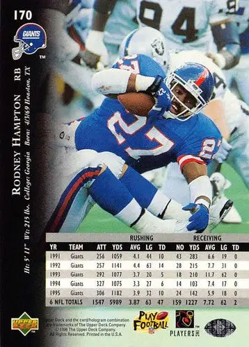 1996 Upper Deck Silver #170 Rodney Hampton NM-MT NY Giants ID:79746 - Football Card Single