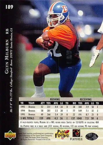 1996 Upper Deck Silver #189 Glyn Milburn NM-MT Broncos ID:79764 - Football Card Single