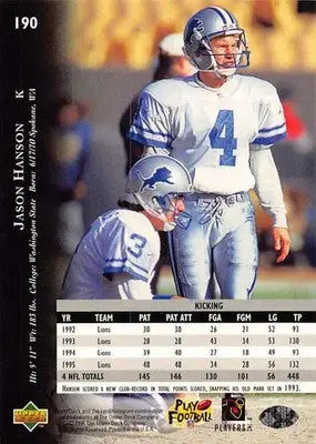 1996 Upper Deck Silver #190 Jason Hanson NM-MT Lions ID:79765 - Football Card Single