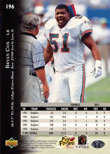 1996 Upper Deck Silver #196 Bryan Cox NM-MT Dolphins ID:79771 - Football Card Single