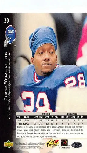 1996 Upper Deck Silver #20 Tyrone Wheatley NM-MT NY Giants ID:79598 - Football Card Single