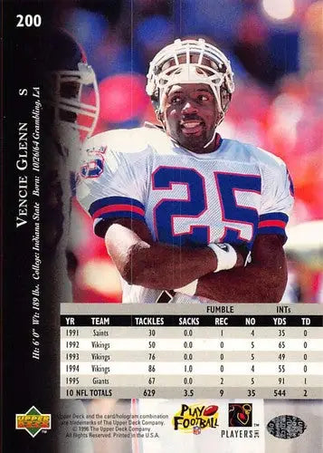 1996 Upper Deck Silver #200 Vencie Glenn NM-MT NY Giants ID:79775 - Football Card Single