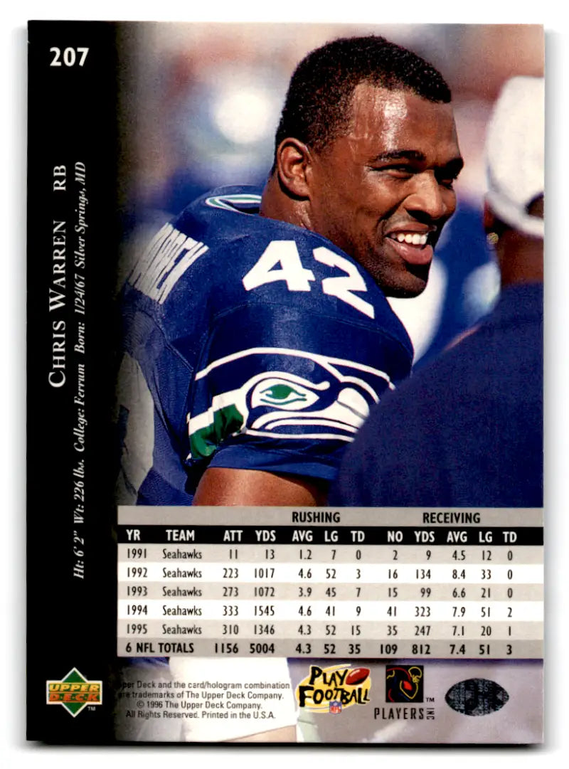 1996 Upper Deck Silver #207 Chris Warren NM-MT Seahawks ID:79782 - Football Card Single