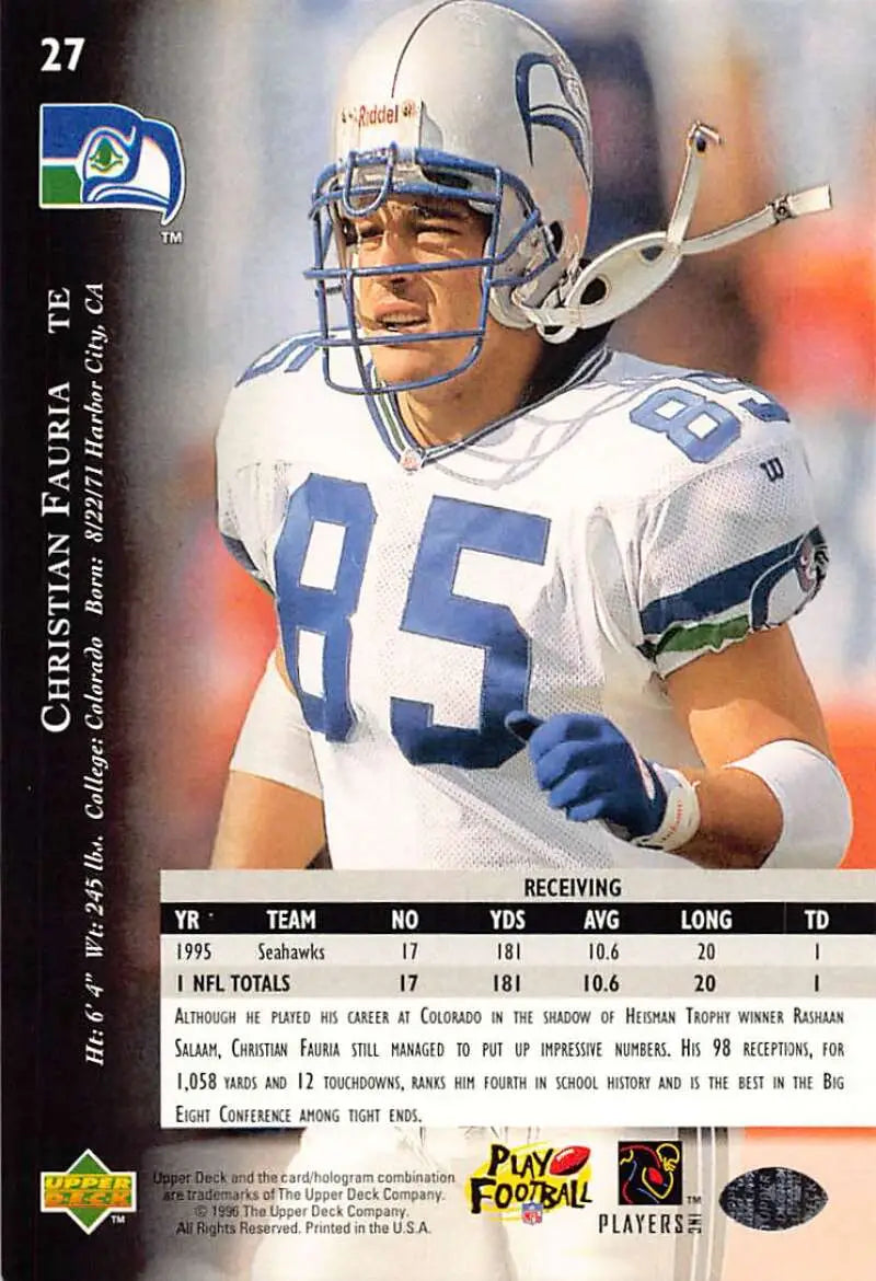 1996 Upper Deck Silver #27 Christian Fauria NM-MT Seahawks ID:79605 - Football Card Single